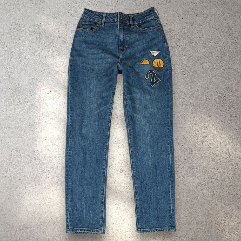 Pacsun Retro Mom Jeans Women's 25 Blue Medium Wash Embroidered Patch Normcore